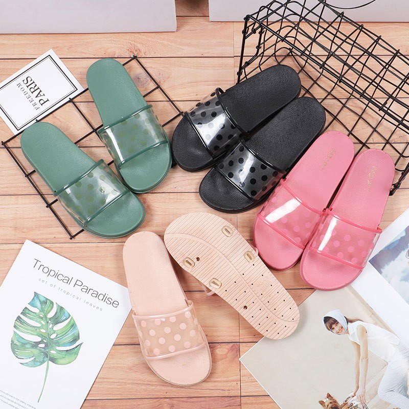 Grosir - S950 Sandal Polkadot Transparan / Sandal Slop / Sandal Kokop Lentur / Sandal Jelly / Sandal Wanita