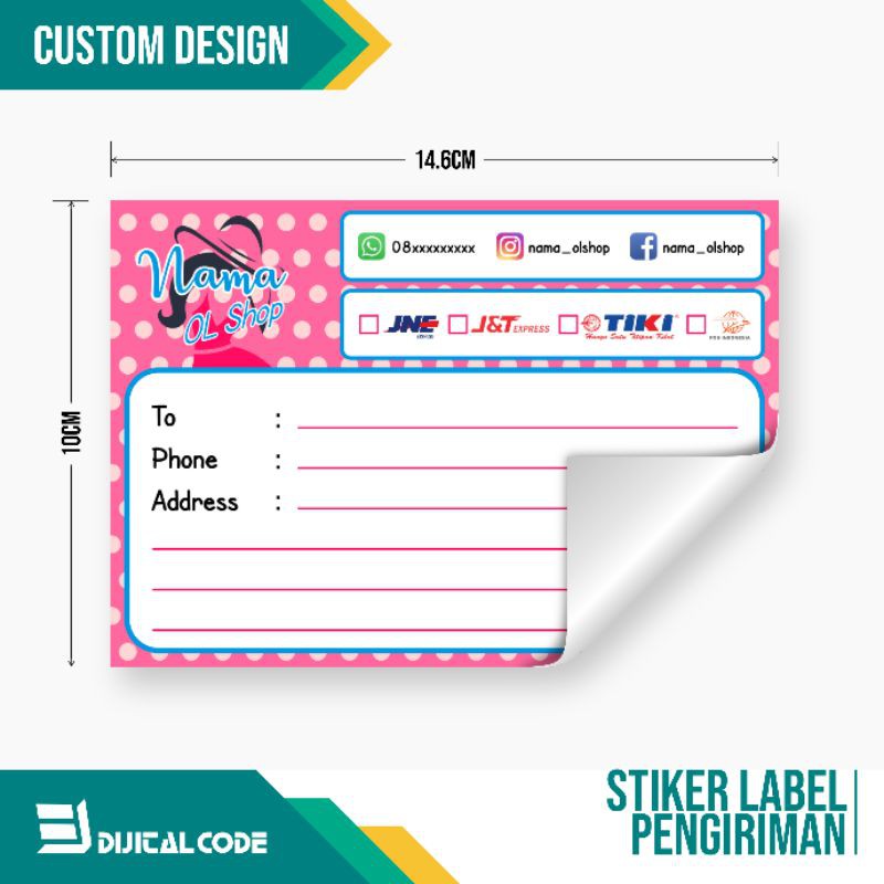 

Custom Desain Stiker Label Pengiriman Paket Online Shop Olshop 14.6x10cm