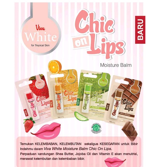 Viva Chic on Lips Lip Balm Pelembab bibir Moisture Jojoba Oil, Aloe UV Filter Vit E 4.2g (VC)