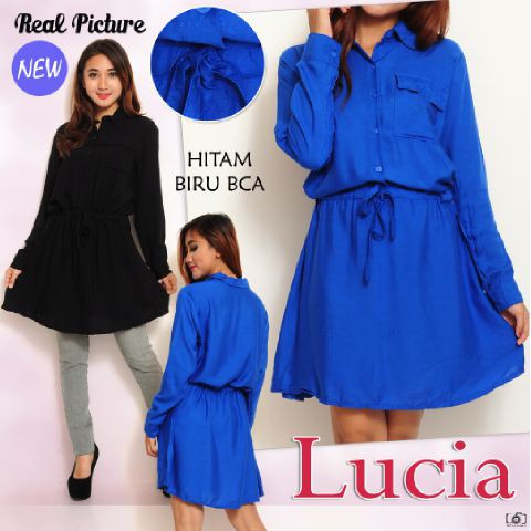 Baju wanita Dress warna biru bca dan Hitam/Dress Lucia SW