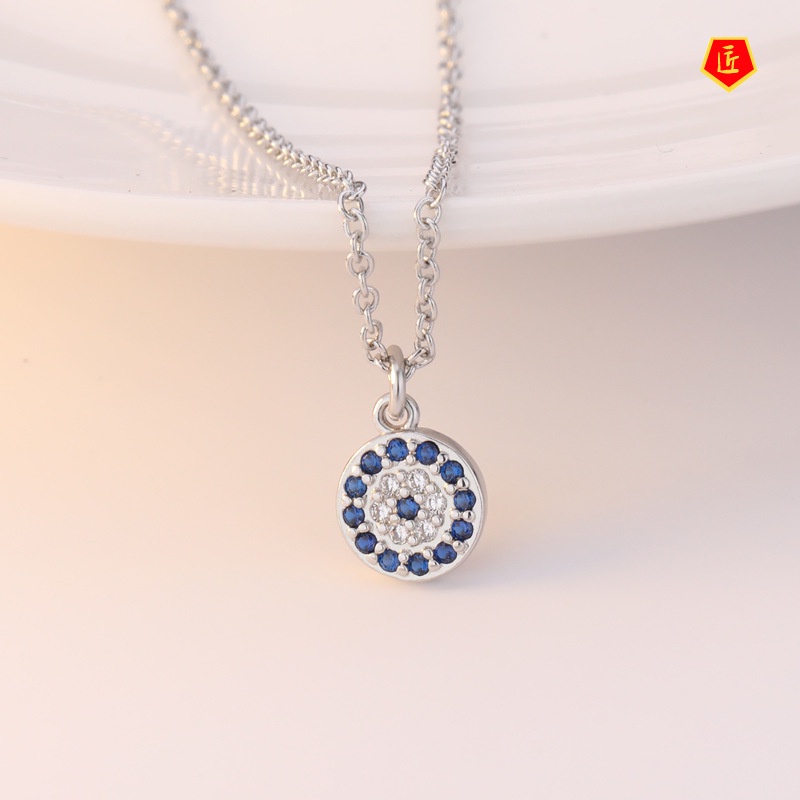 [Ready Stock]Devil's Eye Turkish Necklace Female S925 Silver round Pendant Fashion