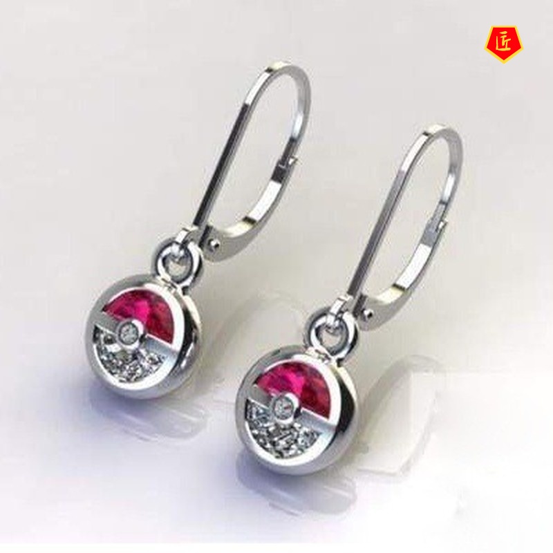 [Ready Stock]New Creative 925 Silver Poke Ball Earrings Fashion