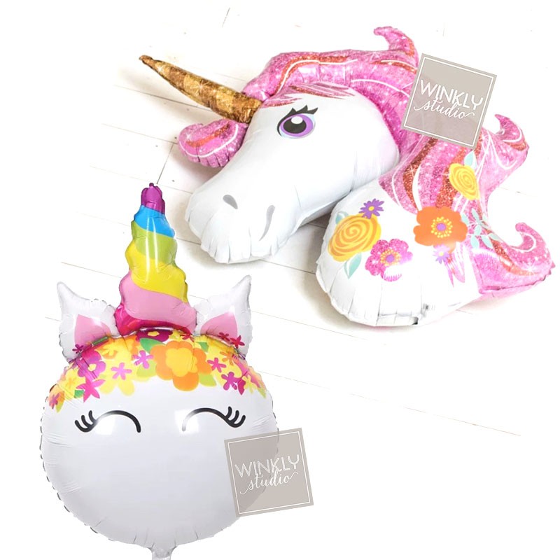 Balon Unicorn Pink 50cm / Balon Foil Ulang Tahun Unicorn Medium / Balon Ultah Karakter