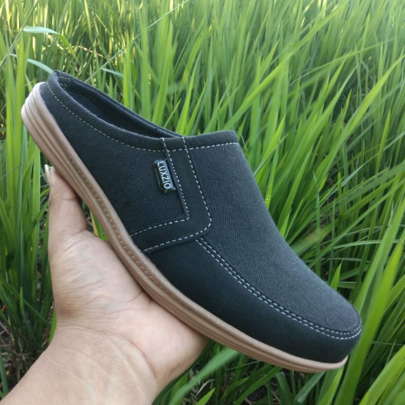 Sandal Sepatu Slop Selop Bustong Slip On Kulit Kasual Kerja Formal Sol Karet Empuk