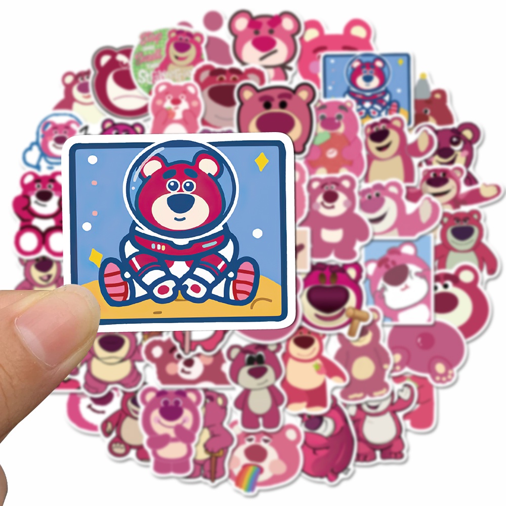 50pcs Stiker Motif Kartun Beruang Strawberry Lucu Anti Air Untuk Laptop