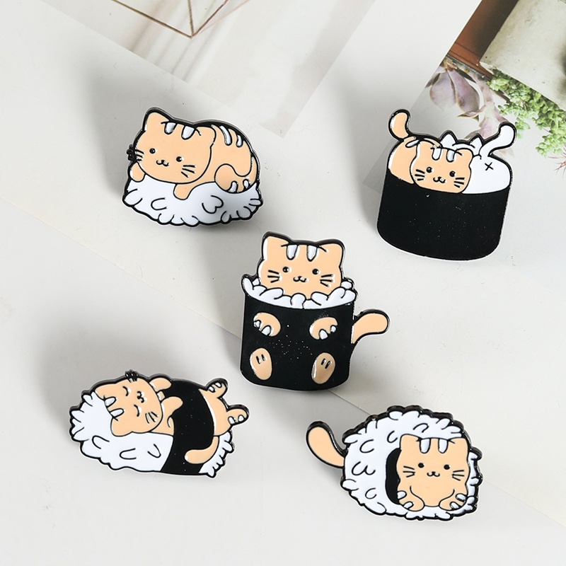 Bros Pin Enamel Bentuk Kartun Sushi Kucing Lucu Untuk Hadiah Teman