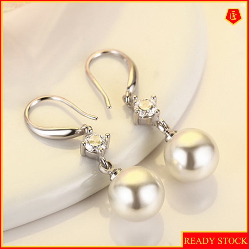[Ready Stock]Simple Exquisite Straight Rhinestone Pearl Ear Studs
