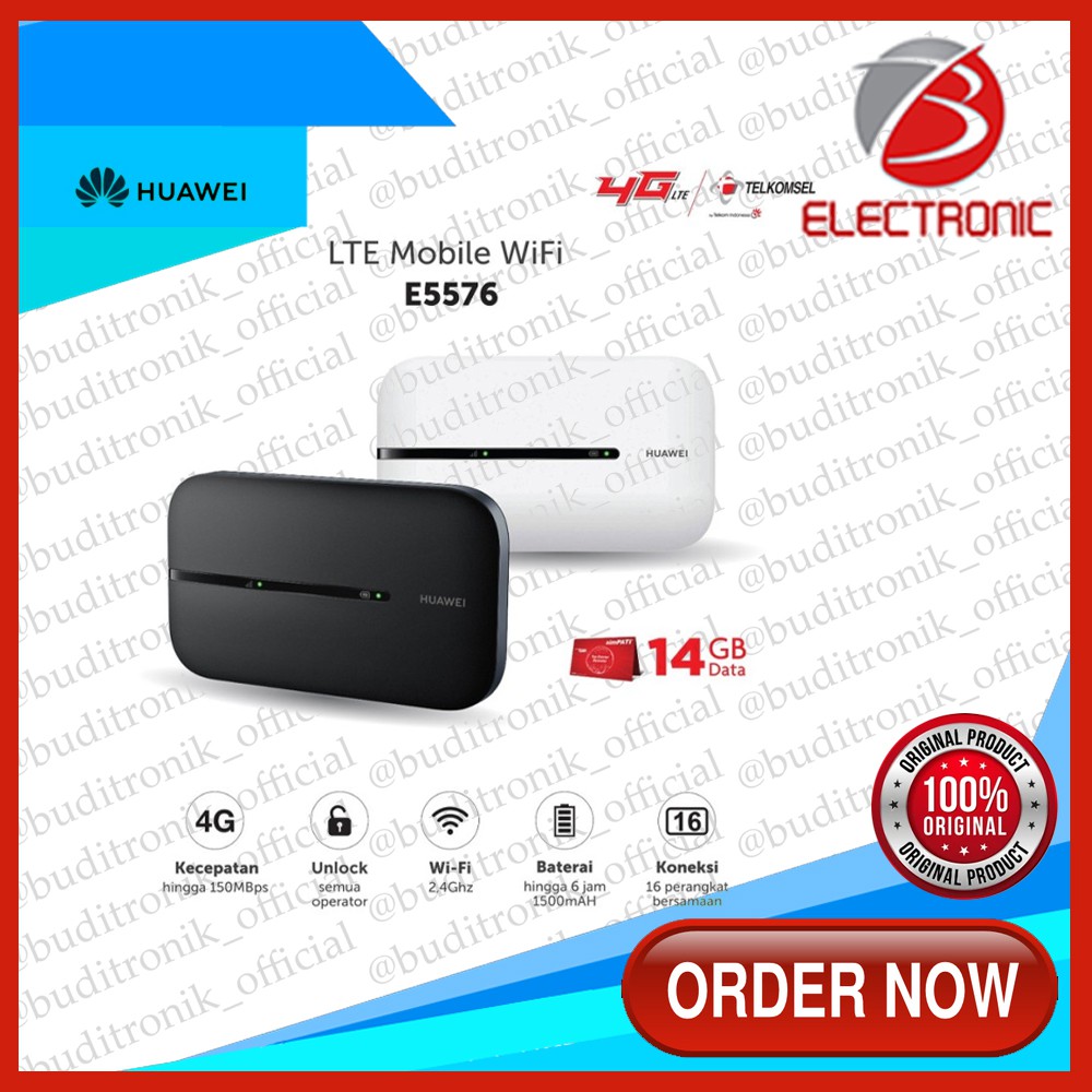 Modem Wifi 4G All Operator Huawei E5576 Free Telkomsel Kuota 14GB Unlock