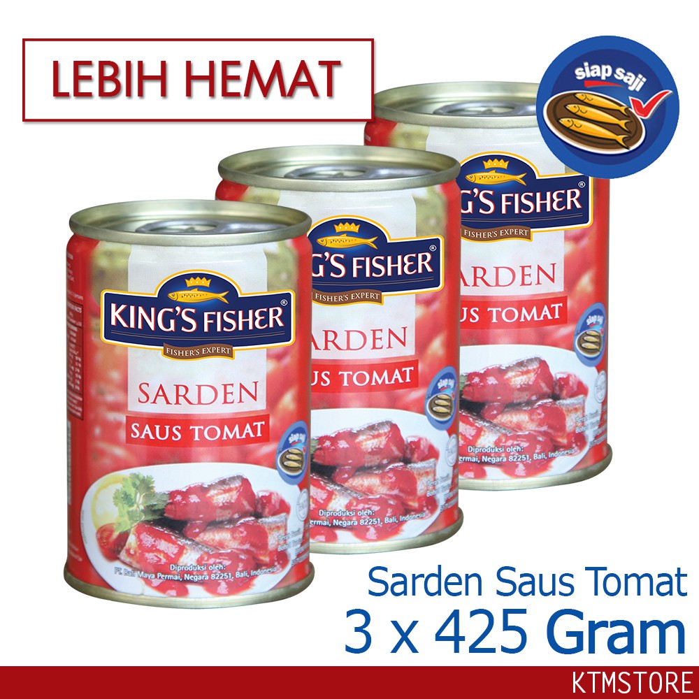 

KtmStore King's Fisher Paket 3 pcs Sarden saus tomat 425g Makanan Kaleng kings fisher