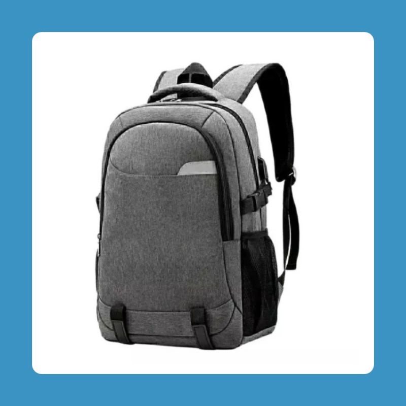 TAS RANSEL PUNGGUNG PLAT PRIA HITAM BACKPACK RANSEL SLOT  LAPTOP KOMBINASI TAS SEKOLAH/KULIAH EMOEMO