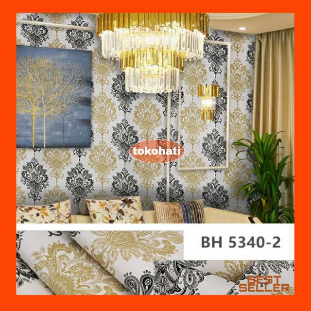 Wallpaper dinding batik hitam gold,wallpaper batik