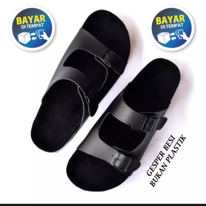 Sandal Pria CASUAL Gesper2 Full Black Casual Gaya Trendy