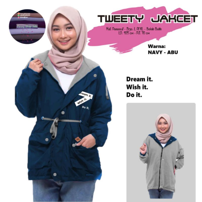 JACKET TWEETY VANSS / PARKA JACKET / PARKA JAKET PARASUT / JAKET BOLAK BALIK / BB VANS