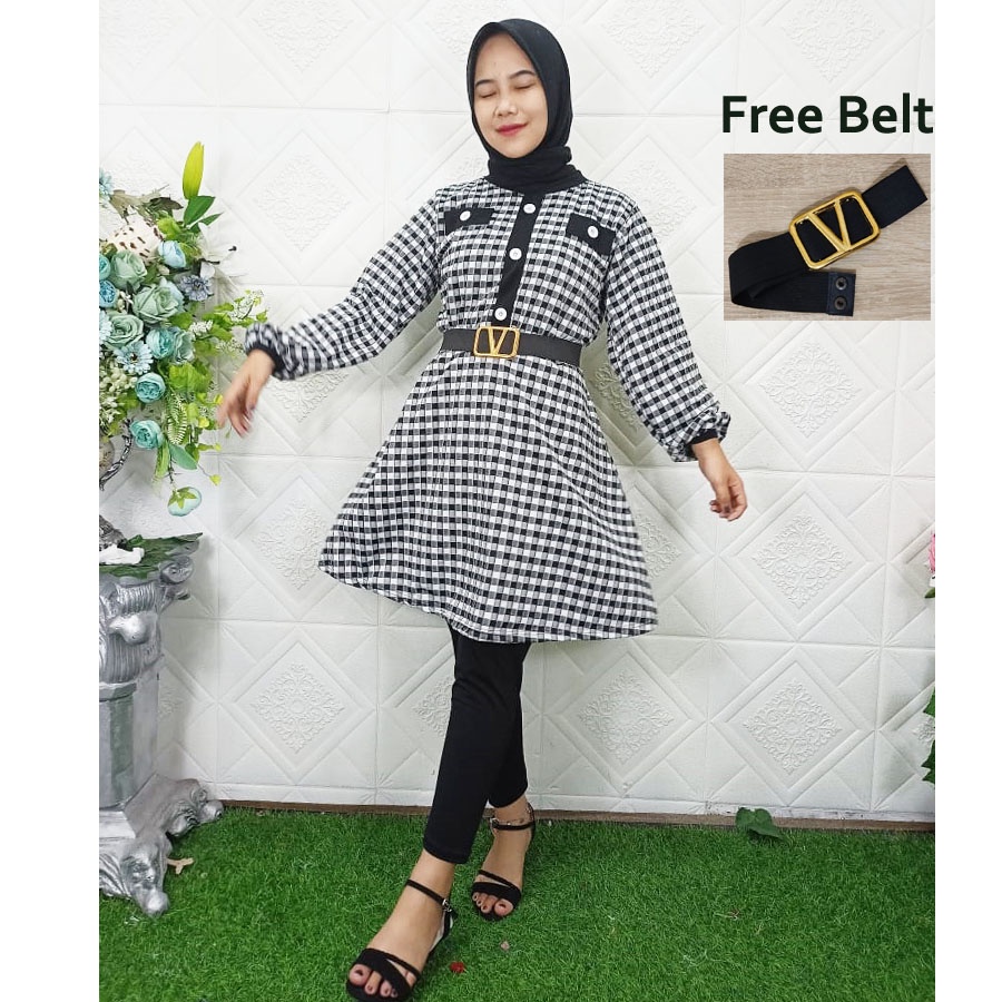 CARLINA ArunaExtu Tunik Dress Wanita Free Gesper