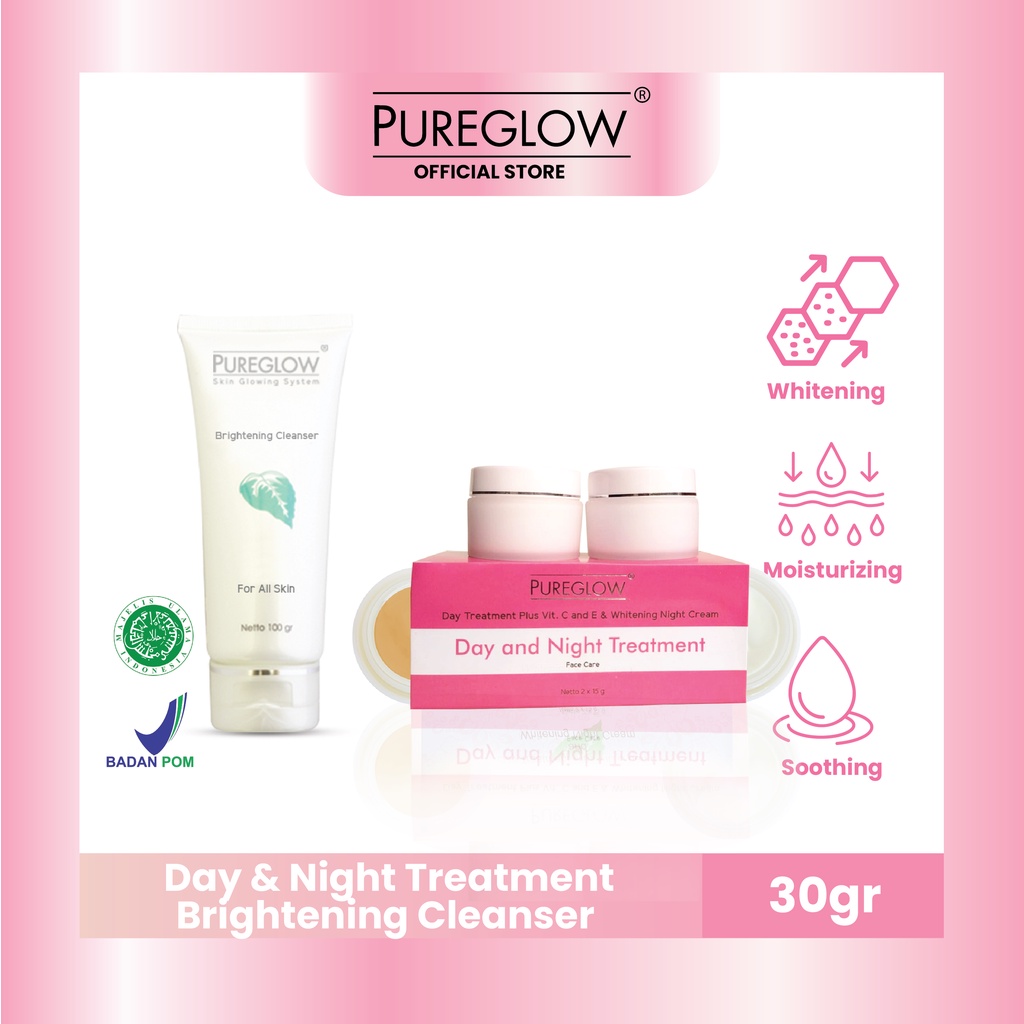 BUNDLING PUREGLOW DAY TREATMENT PLUS VIT C & E AND WHITENING NIGHT CREAM & BRIGHTENING CLEANSER
