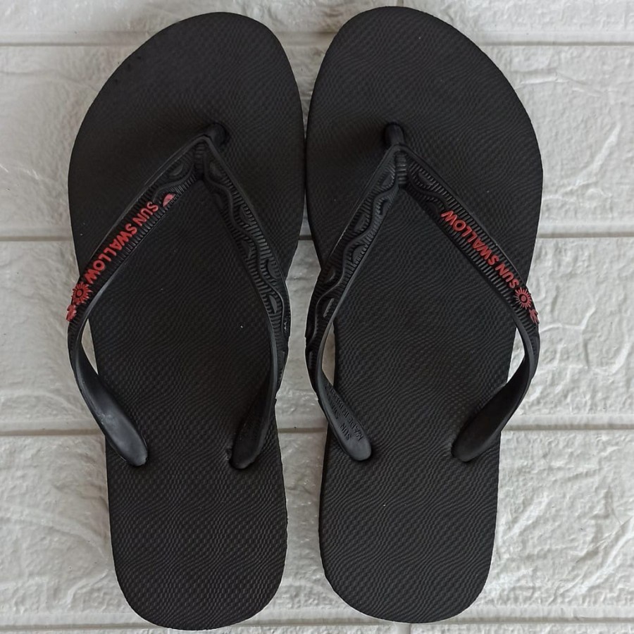 SATUAN Sandal Jepit Sun Swallow Hitam / Full Black 9, 9.5, 10.5, 11 dan 12-9,5 Ladies Black