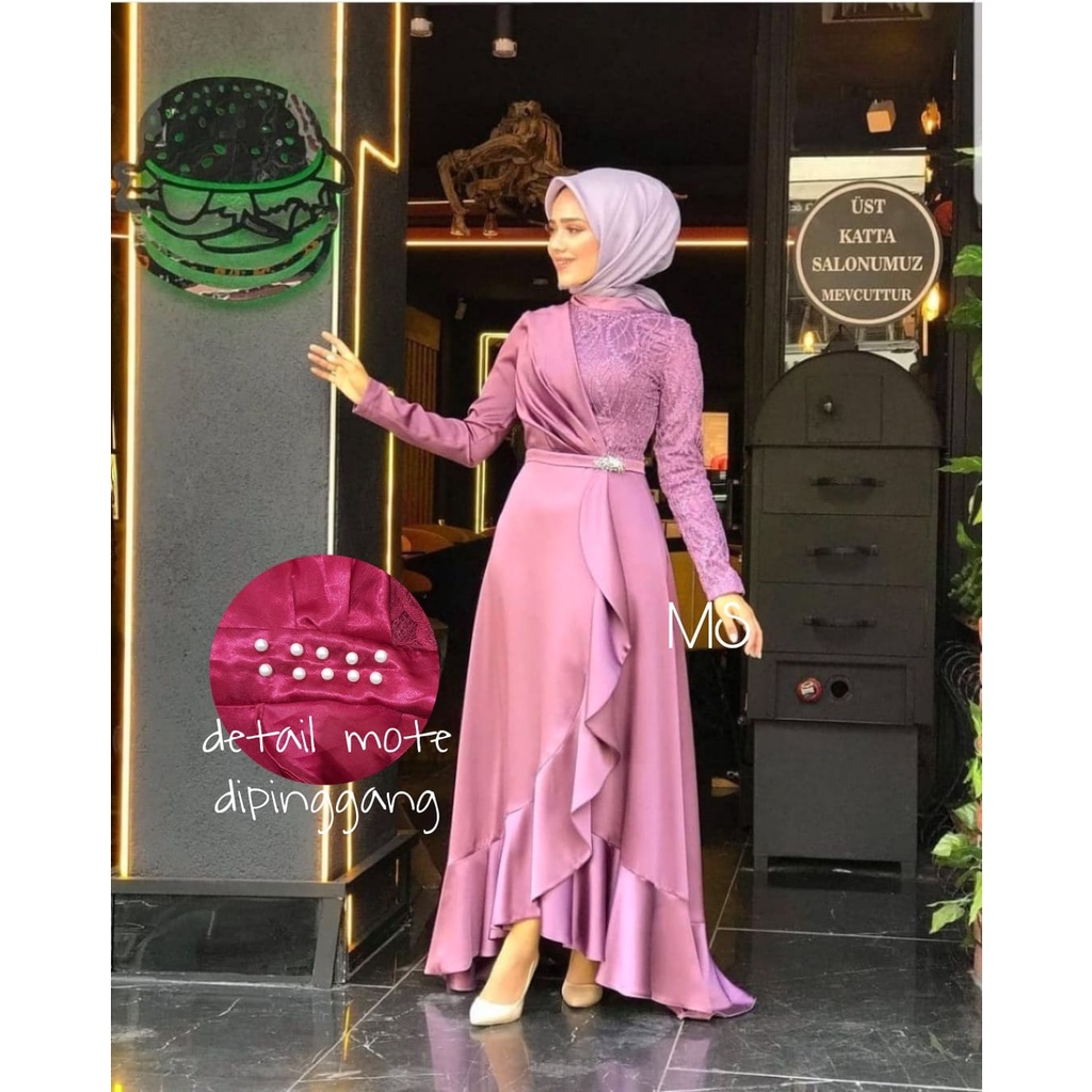 4 UKURAN M L XL XXL MAXY KALISTE FASHION MUSLIM PAKAIAN WANITA DRESS GAMIS MAXI BRUKAT VELVET MS ADA VIDEO REAL PICT