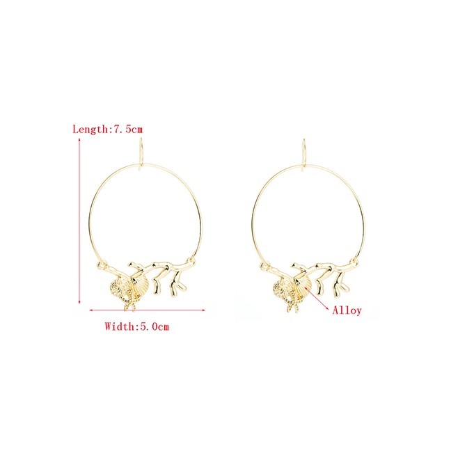 LRC Anting Tusuk Fashion Golden Geometric Round Hollow Alloy Earrings K05838