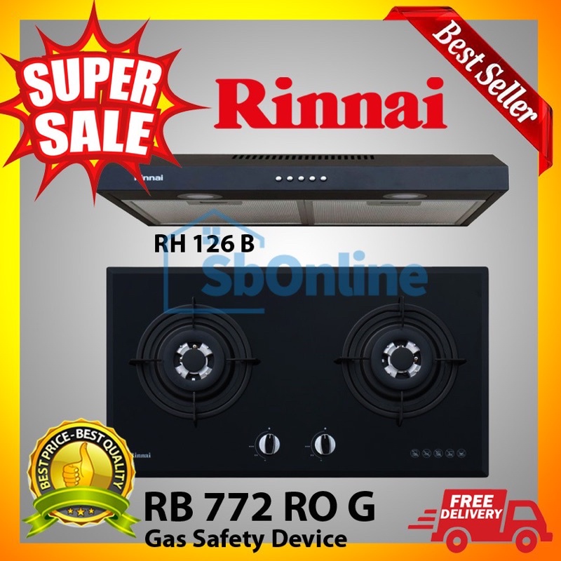 PAKET HEMAT KOMPOR TANAM RINNAI RB 772 RO(G) n COOKER HOOD RH 126 B