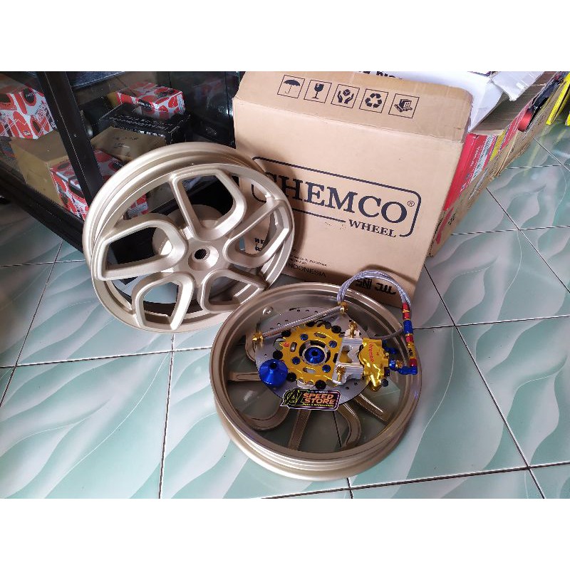 Sepaket Velg Pelek Chemco Ring 14 Matic Honda Scoopy Beat Vario Babylook Disc 220mm