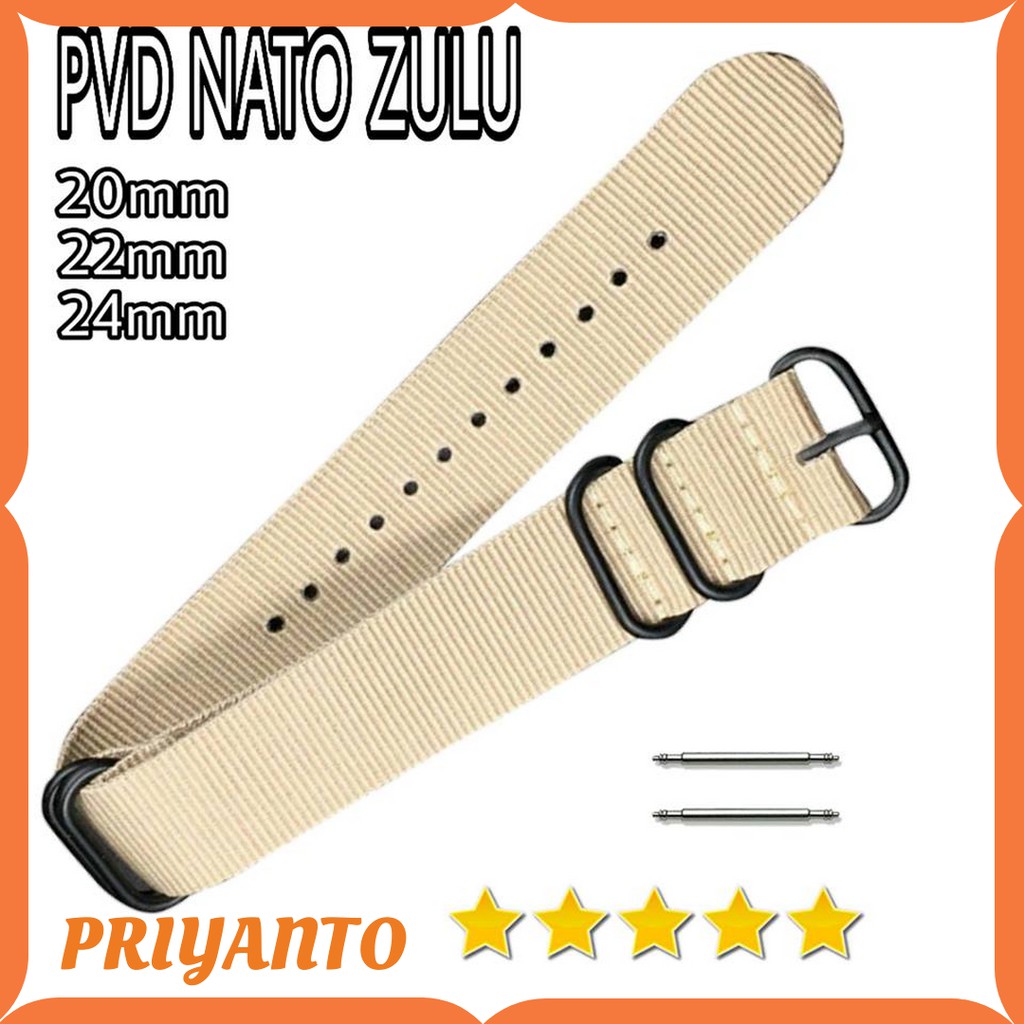 Strap Tali Jam Tangan Nato Zulu Canvas Kanvas Nylon PVD 20mm 22mm 24mm Cream Bonus Pen