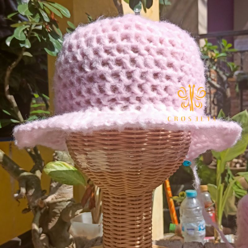 READY CROSEEYAOFFICIAL mesh crochet bucket hat topi rajut pantai summer bucket hat