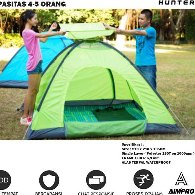 ✼ AIMPRO Tenda HUNTER Kapasitas 4-5 Orang Waterproof - Tenda Camping - Tenda Single Layer ✾