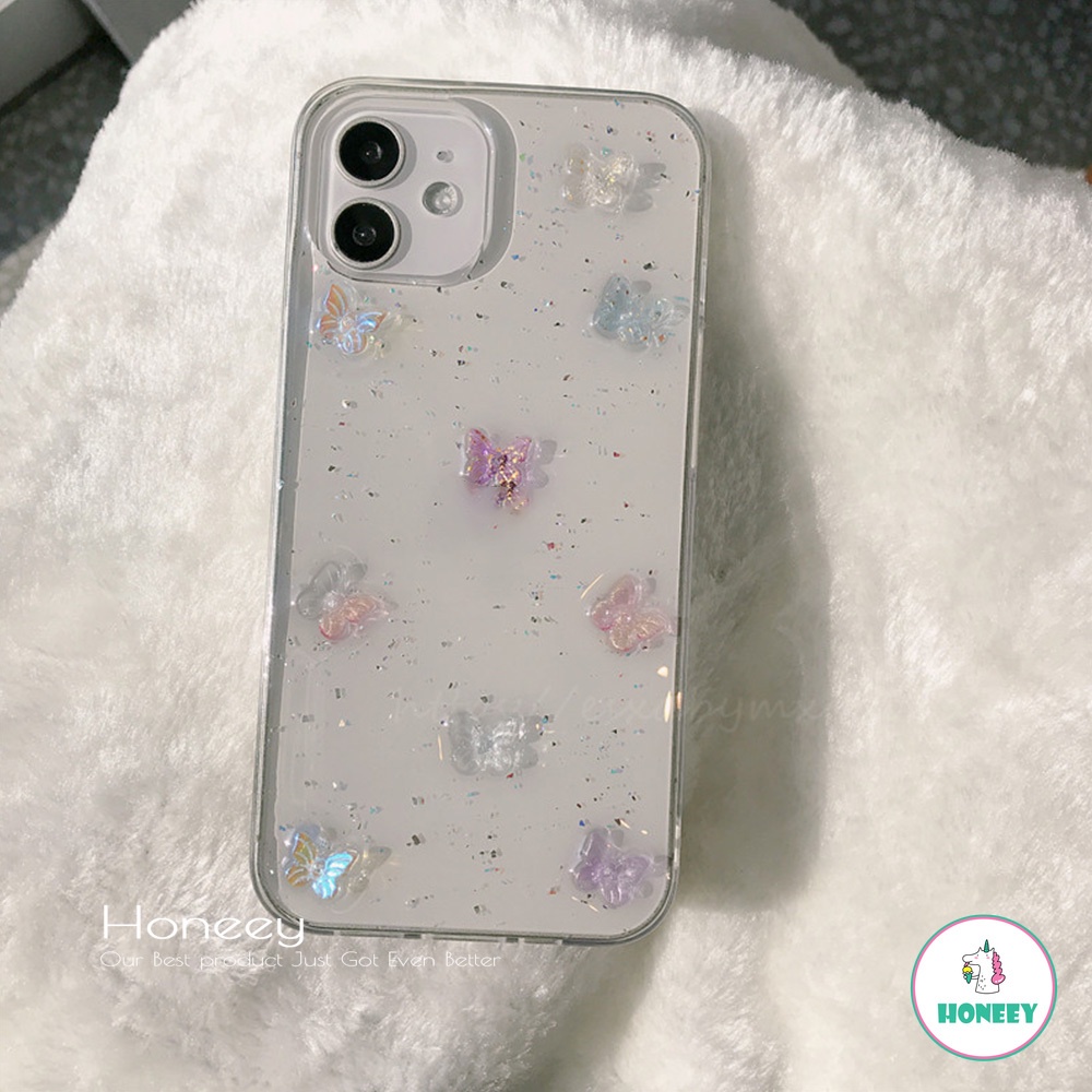 Soft Case TPU Motif Kupu-Kupu 3D Glitter Sequin Bumper Anti Slip Untuk IPhone 14 13 12 11 Pro Max X XS XR 8 7 Plus