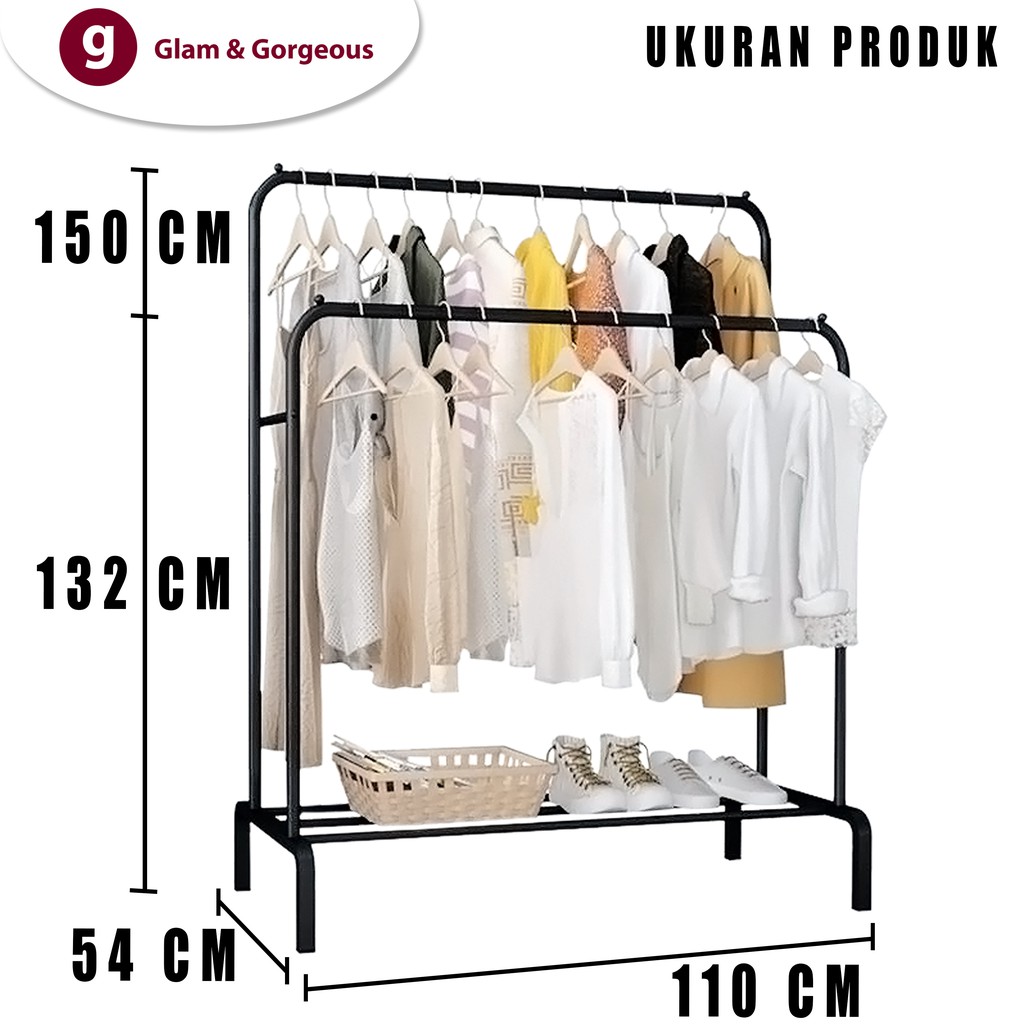 Rak Gantungan Baju Jemuran Pakaian Double Pole Cloth Hanger - GHR005