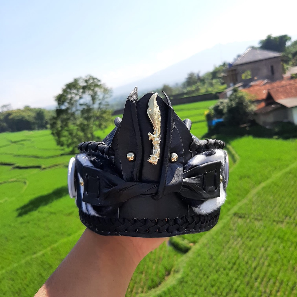 Blangkon Kulit Bergaransi Ikat Kepala Totopang Udeng Udeng Loreng Kulit Asli 100% Motif Maung Terbar