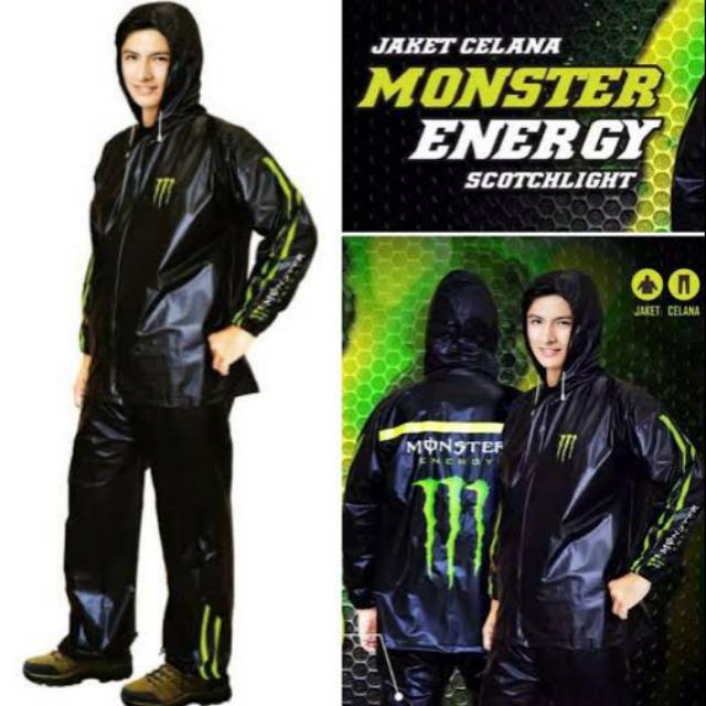 Setelan Jas Hujan Jaket Celana Monster(Hitam) -Jas Hujan Hitam indoplast - Mantel Jaket Celana keren