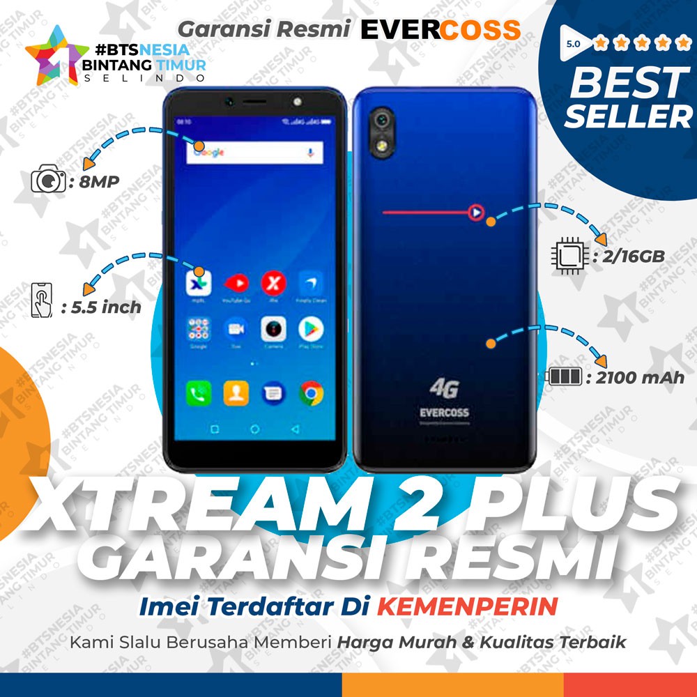 EVERCOSS XTREAM 2 PLUS M55C 2/16 GB GARANSI RESMI 1 TAHUN