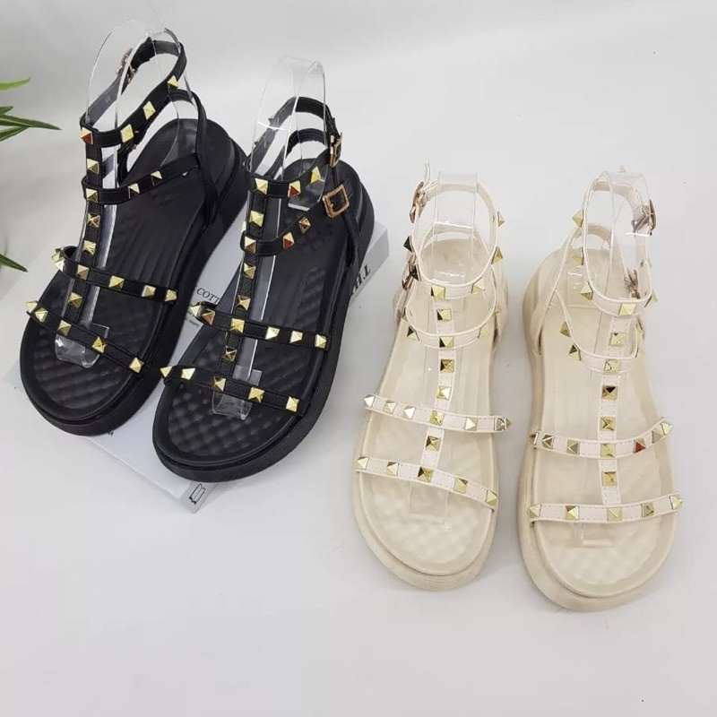 Stud wedges valentino strappy heels import high quality fashion shoes sandal hak tinggi tali rockstu
