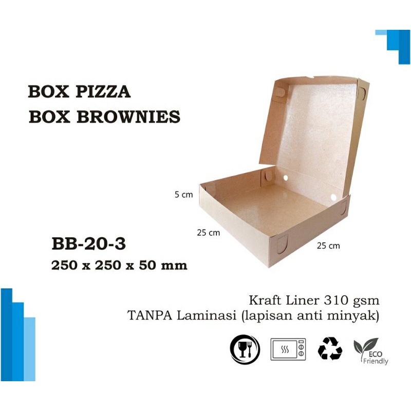 

( isi 5pcs ) BOX KARDUS KOTAK MAKANAN PIZZA ROTI KUE BROWNIES 25x25x5 cm KRAFT 310 gsm