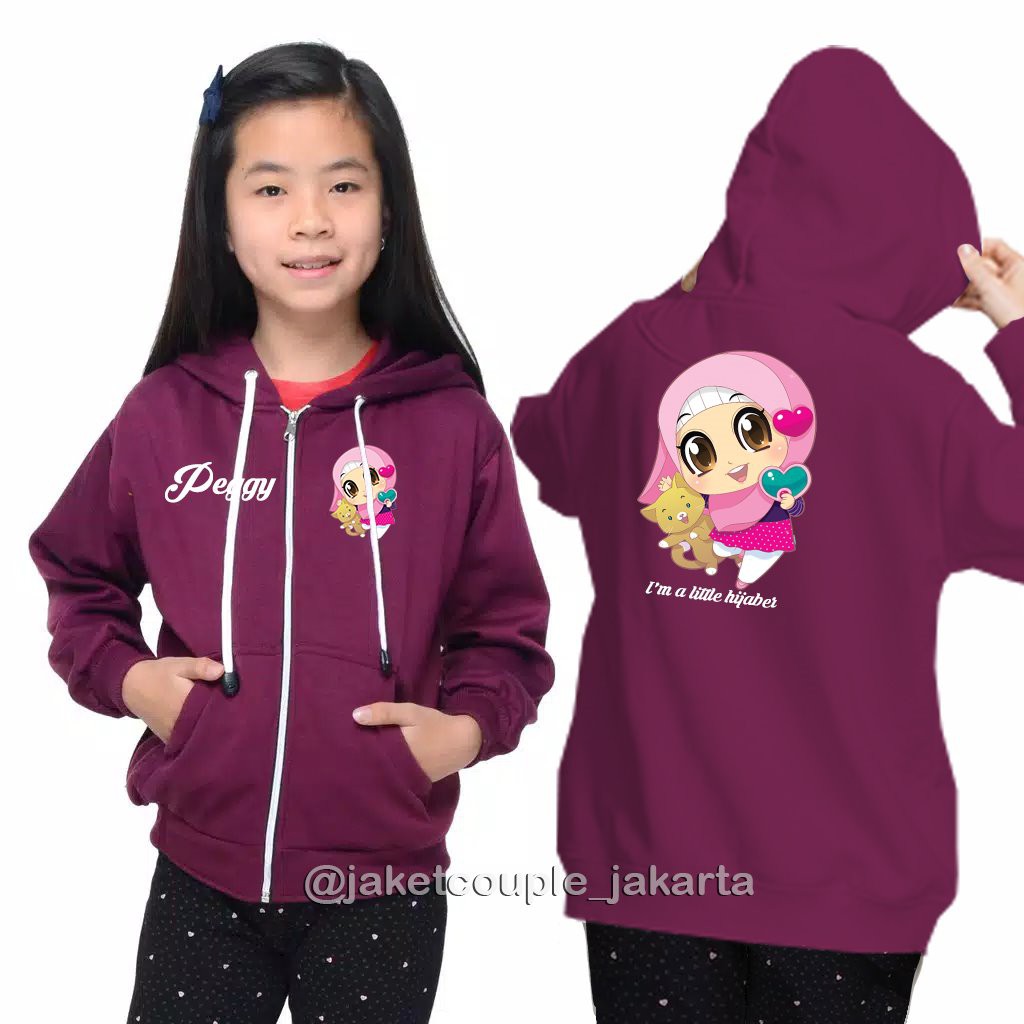 GRATIS NAMA/INISIAL JAKET A Little Hijaber Zipper Hoodie Keren Cowo Cewe.Bisa Couple Ayah Ibu Anak