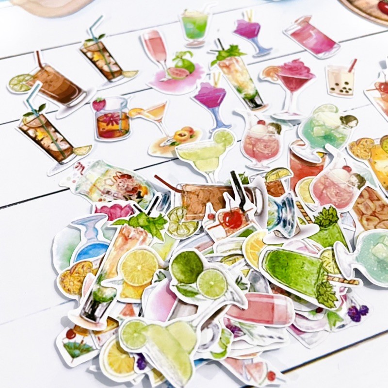 stickers set drink theme stiker set isi banyak minuman watercolour theme stiker isi banyak tempelan