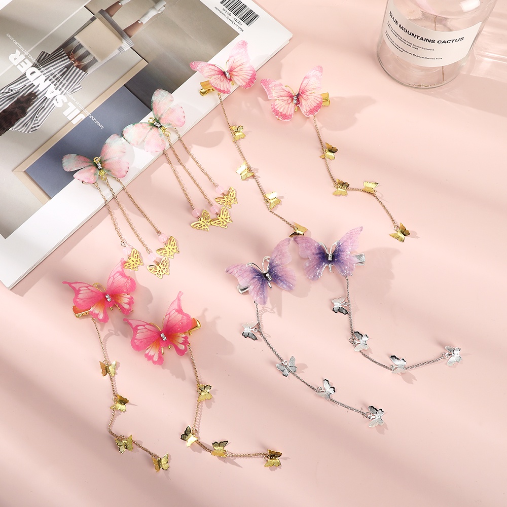 2pcs / Set Jepit Rambut Model Butterfly Untuk Wanita