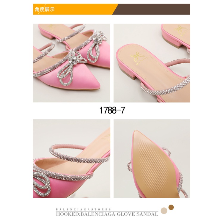 HELIVA DIANA Low Heels 2cm Mules Shoes Double Bow Bahan Satin 1788-7 Original Brand