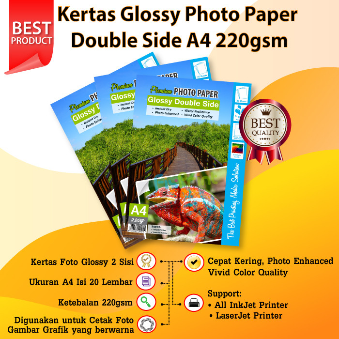 

20 Sheets A4 - 260 gsm Kertas Foto Glossy Double Side Printer Paper A4 FSB1930