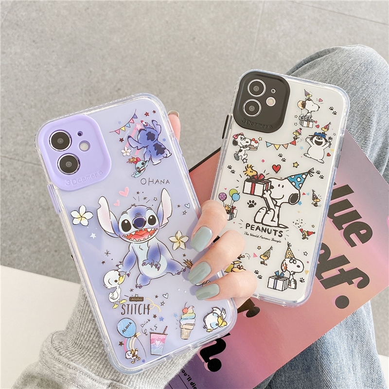 Soft Case Transparan Motif Kartun Snoopy Stitch Anti Jatuh Untuk Iphone