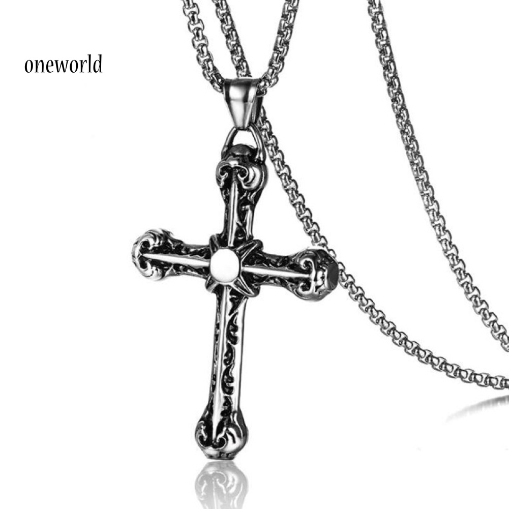 Kalung Rantai Liontin Salib Yesus Bahan Titanium Steel Gaya Vintage Untuk Pria