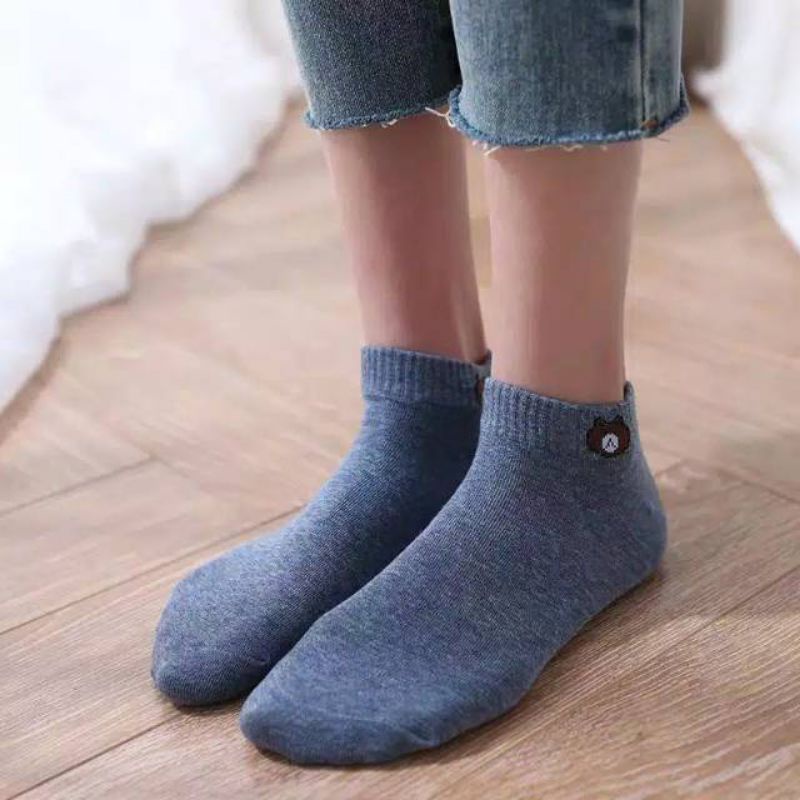 kaos kaki pendek matakaki motif beruang kaos kaki wanita dewasa motif brown/panda bahan lembut termurah-Navy