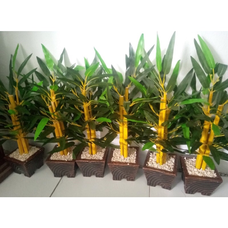 bonsai bambu kuning bunga artifisial hiasan meja