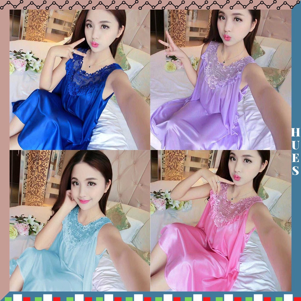 HUES.ID Baju Tidur Pakaian Wanita Lingerie Dress Wanita Bahan Sutra Import 4002