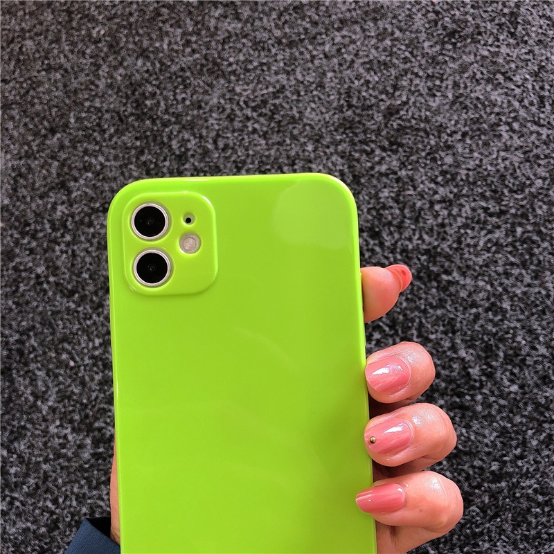 Soft Case TPU Warna Hijau Fluorescent Untuk iPhone 14 13 12 11 Pro X XS MAX XR Se20 7 8 Plus