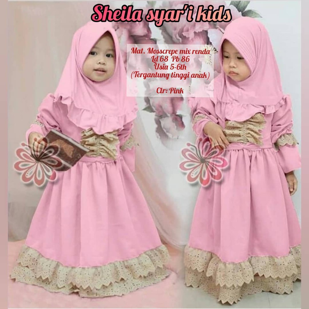 SHEILA SYARI KIDS BO KF MOSSCREPE 5-6 Tahun Gamis Syari Set Hijab Anak Perempuan Gamis Anak Murah