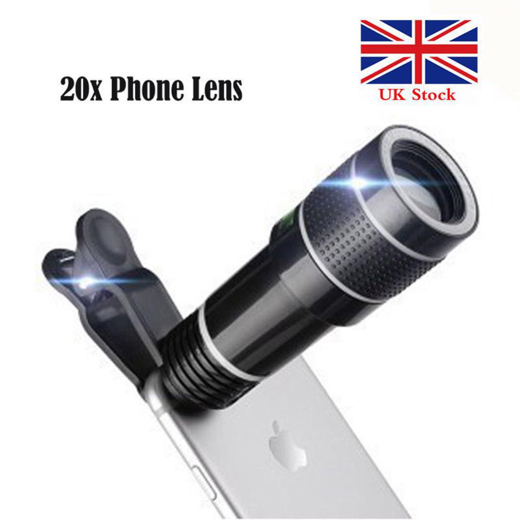 Lensa Teleskop Telephoto Universal Zoom 20x Dengan Klip Kamera Untuk iPhone X 7 8 plus Samsung Xiaomi Huawei 2020