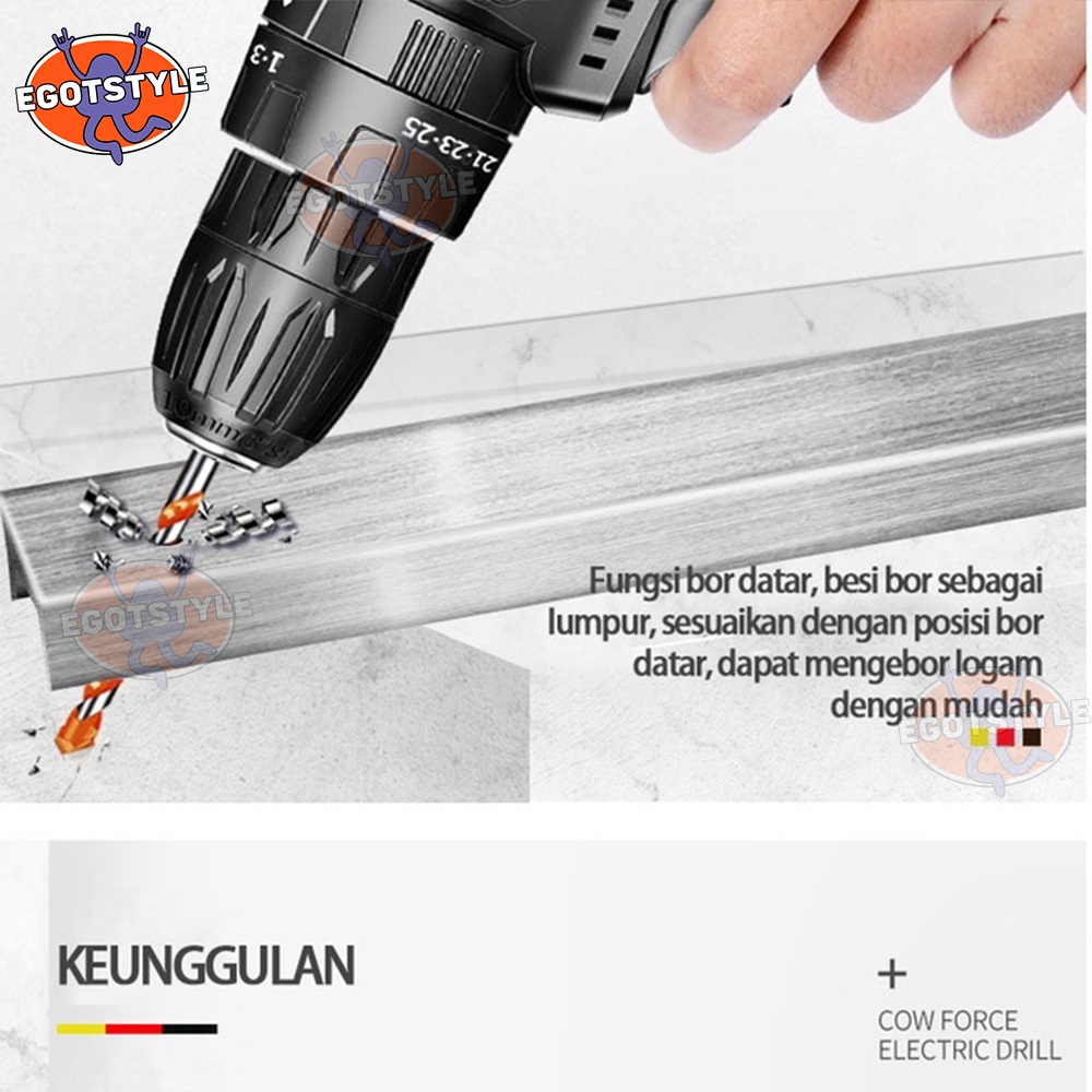 Bor Listrik Bor Tanpa kabel 98V Set Lengkap Mata Bor Cordless Drill Full Set Of Drill Bits Bor Mesin Elektrik Drill Set Reversible Mesin Bor Tangan Listrik