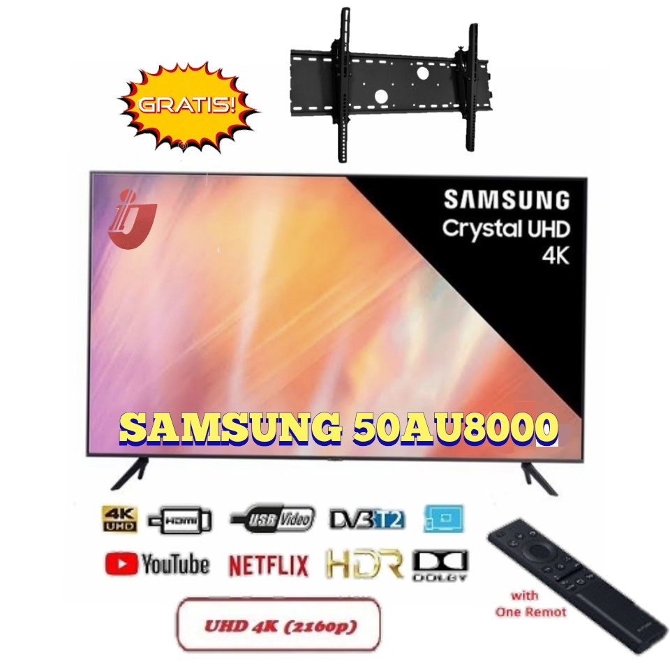 Samsung Smart TV 50 Inch Crystal 4K UHD 50AU8000 / UA50AU8000-TV+BRACKET