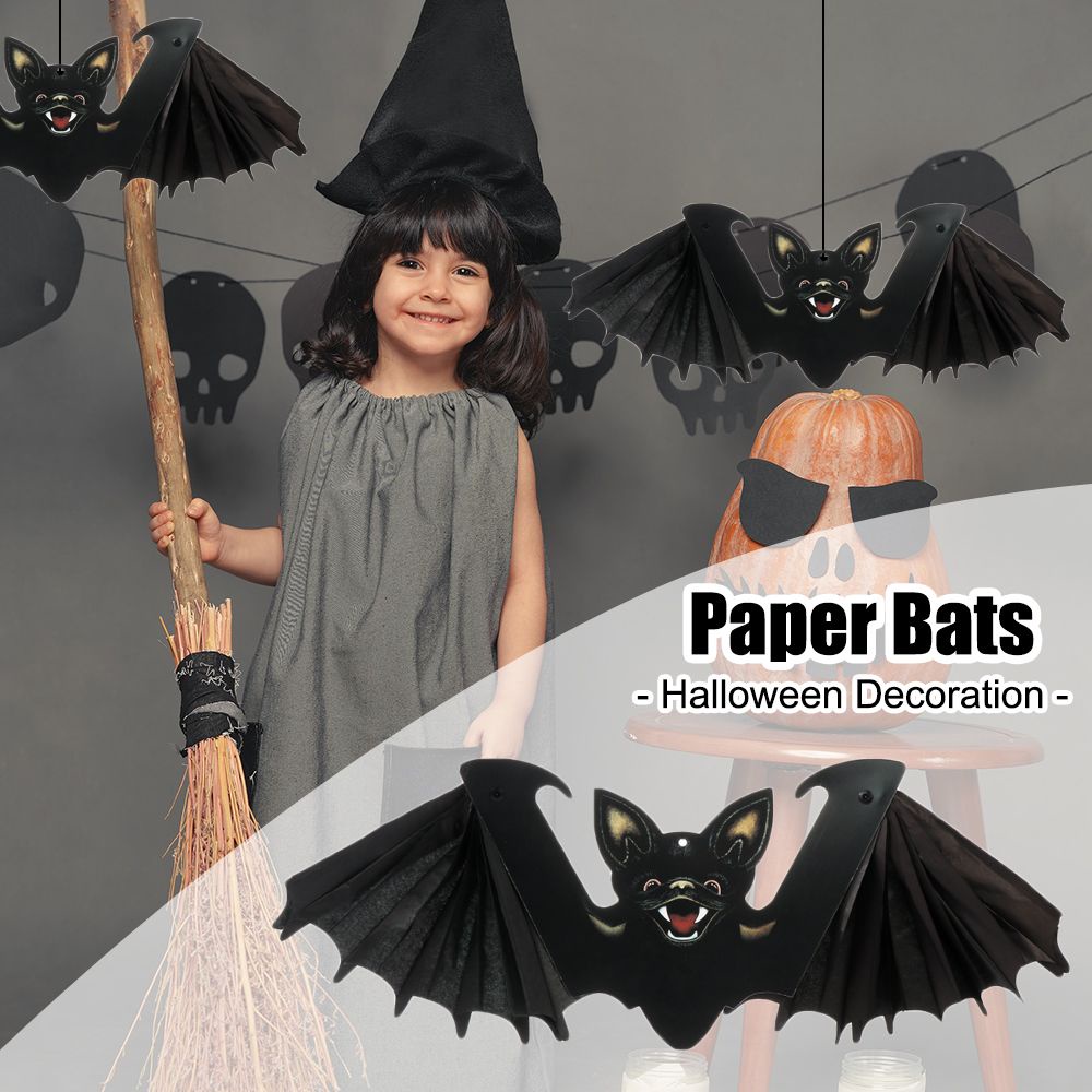 [ Halloween Paper Bat Pendant Hangingdecoration for Home Halloween Festival Party Bar Haunted House ]